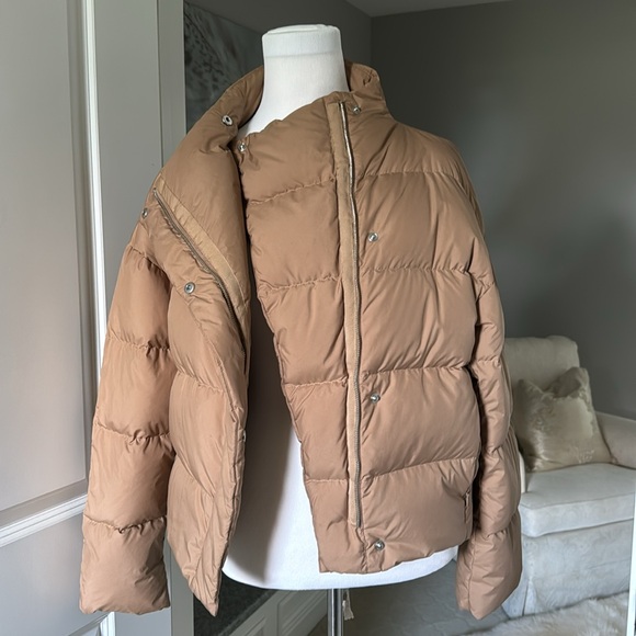 Theory Offset Down Puffer Coat Jacket Pecan Sz P - Picture 3 of 15
